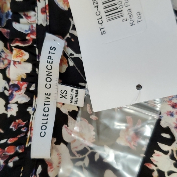 NWT Collective Concepts Black Floral Blouse Siz XS - Picture 8 of 9
